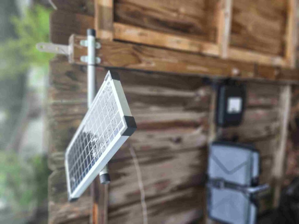 Solar panel powering a security system installed on a Florida property for reliable, off-grid protection.